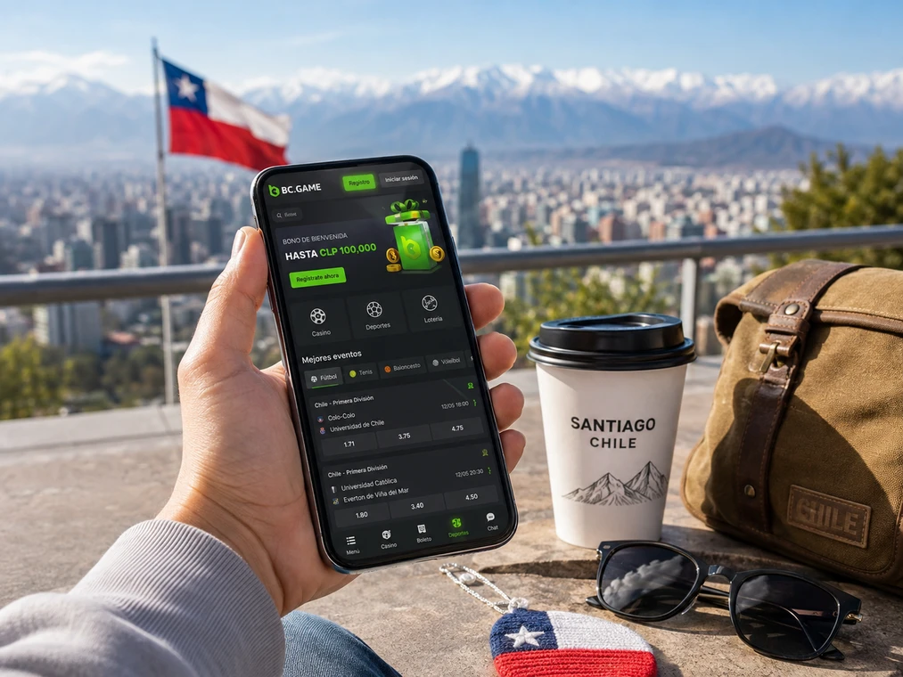 Aplicación móvil BC Game Chile abierta durante un viaje por la costa chilena