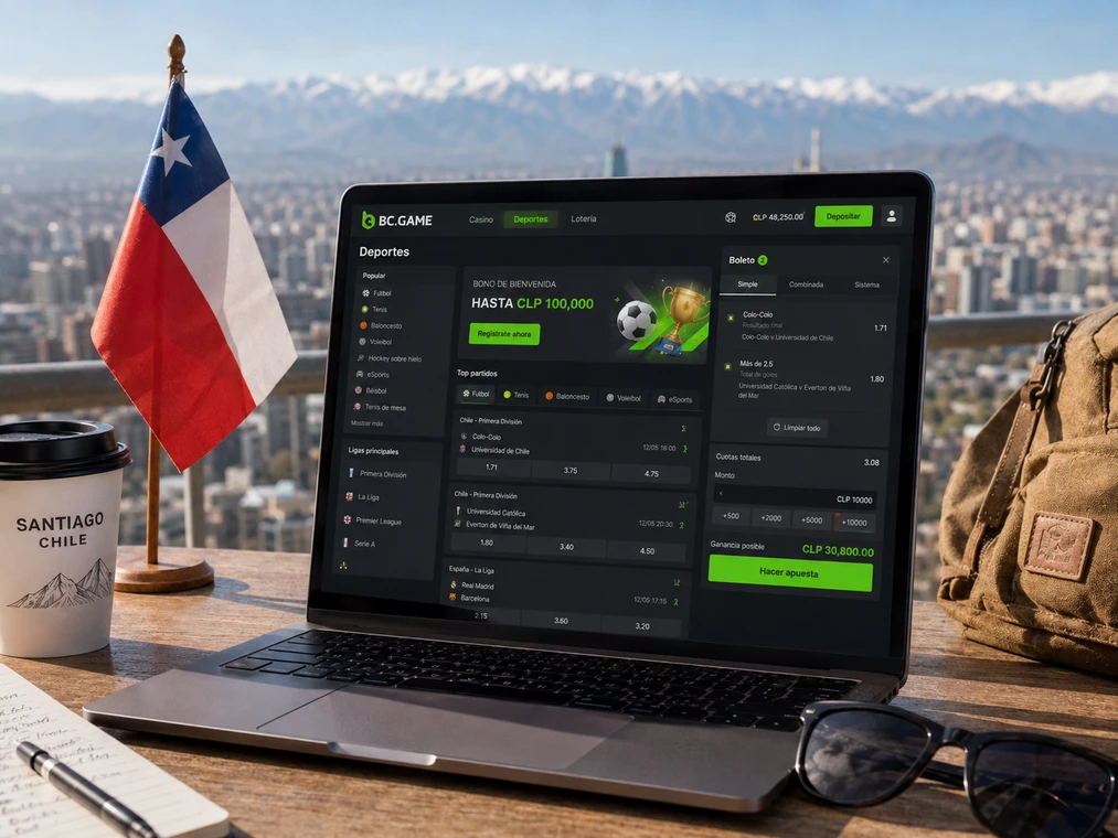 Apuesta deportiva en BC Game Chile desde un laptop con ambiente chileno