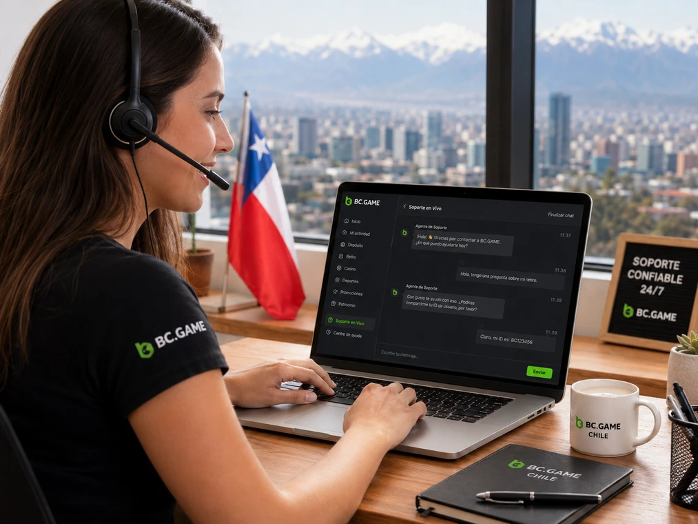 Equipo de soporte BC Game Chile atendiendo una consulta de casino y pagos